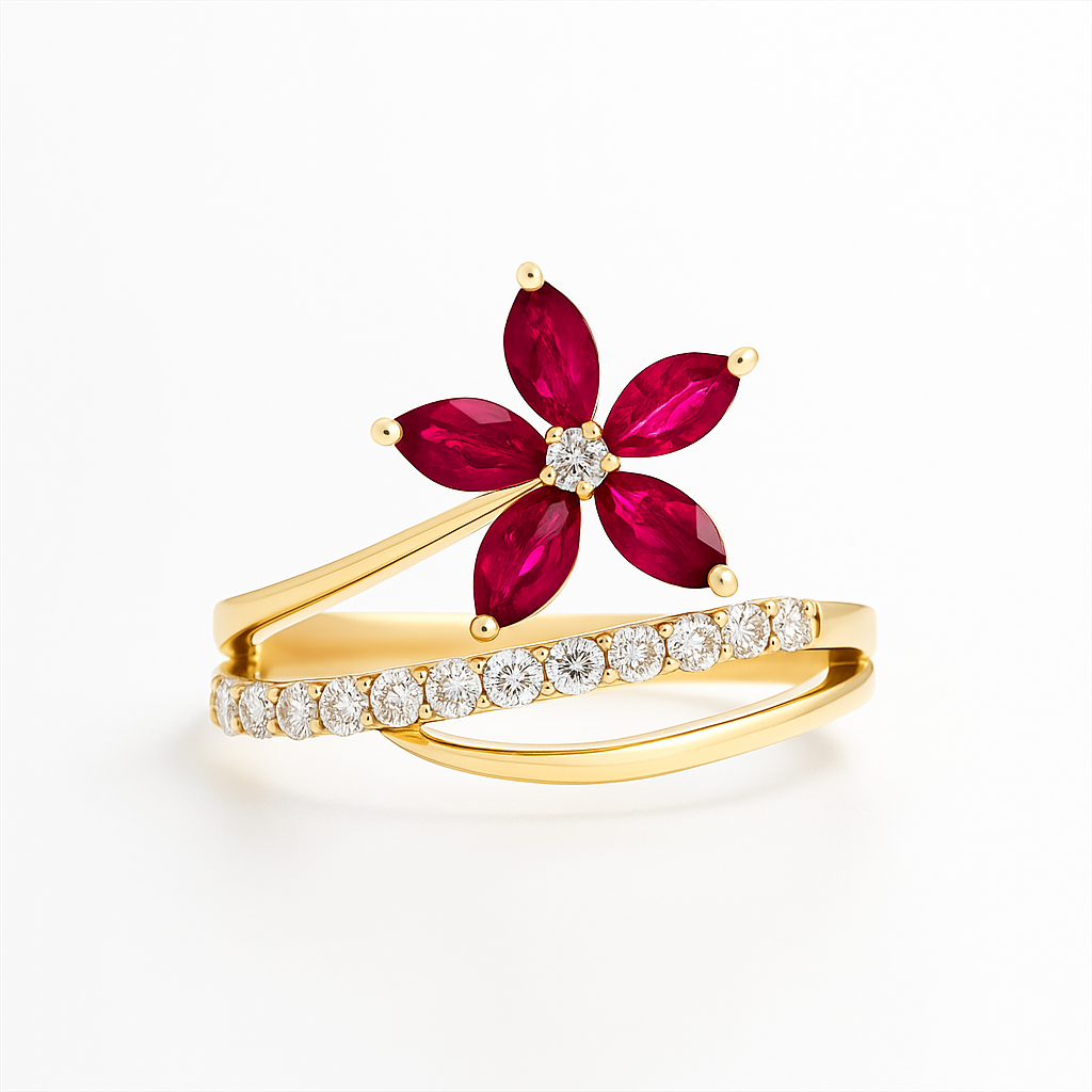 Anillo Flor Rubies