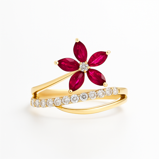 Anillo Flor Rubies